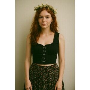 Free People Amelia Corset Top Black Small NWT $78 | Square Neck, Hook-Eye, Smock